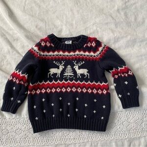 Janie And Jack 6 to 12 mo Fair Isle Crewneck Sweater Navy Red holiday reindeer